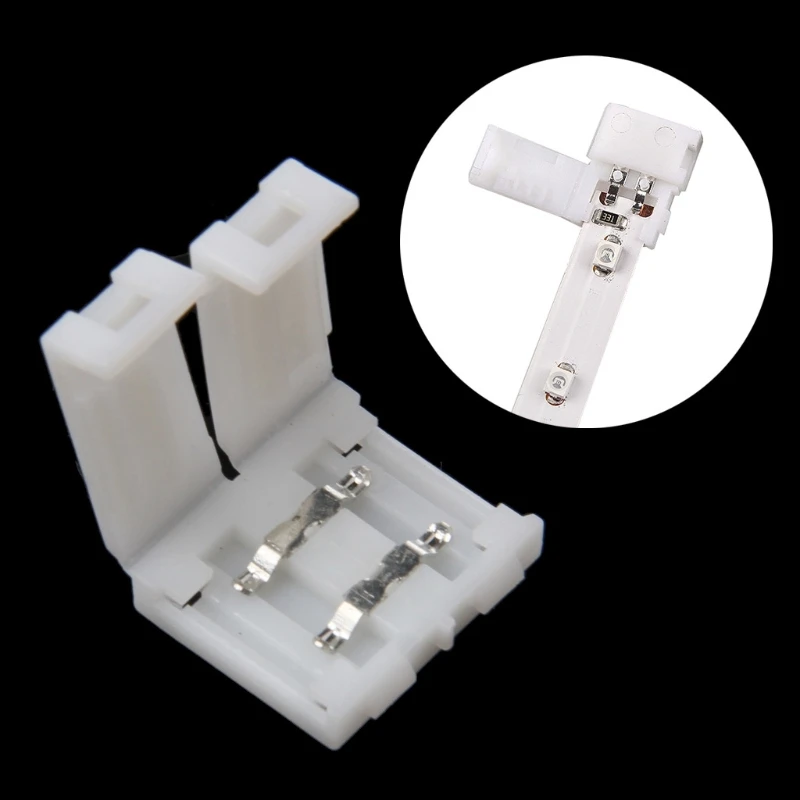 Connettore accoppiatore a clip senza saldatura 2 pin 10mm per trasporto gocce strisce LED monocolore 5050