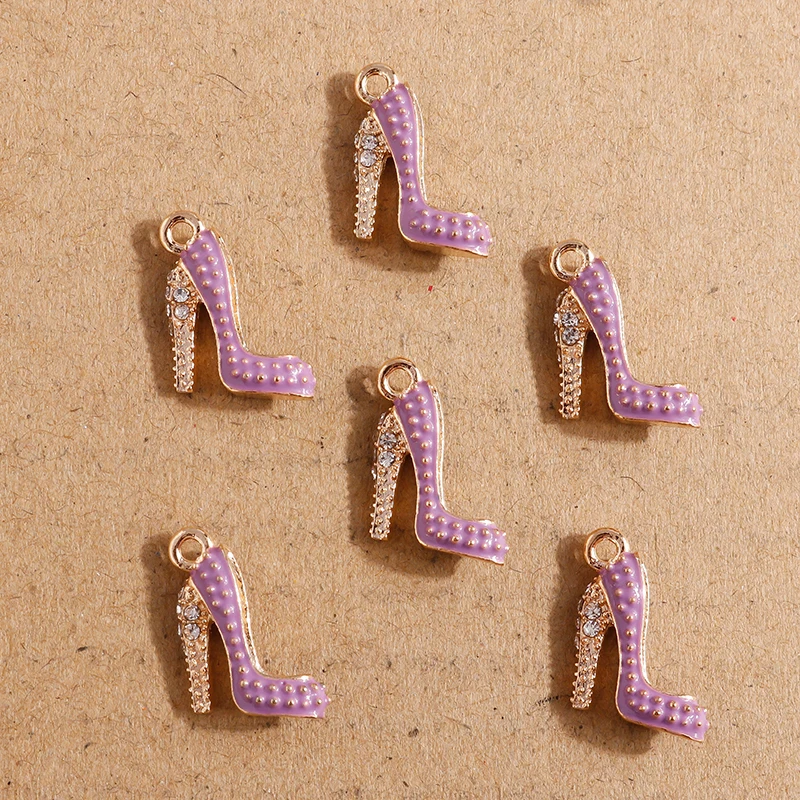 10pcs  Pretty Enamel Princess Shoes High Heel Charms Pendants for Jewelry Making DIY Necklaces Earrings Bracelet Accessories