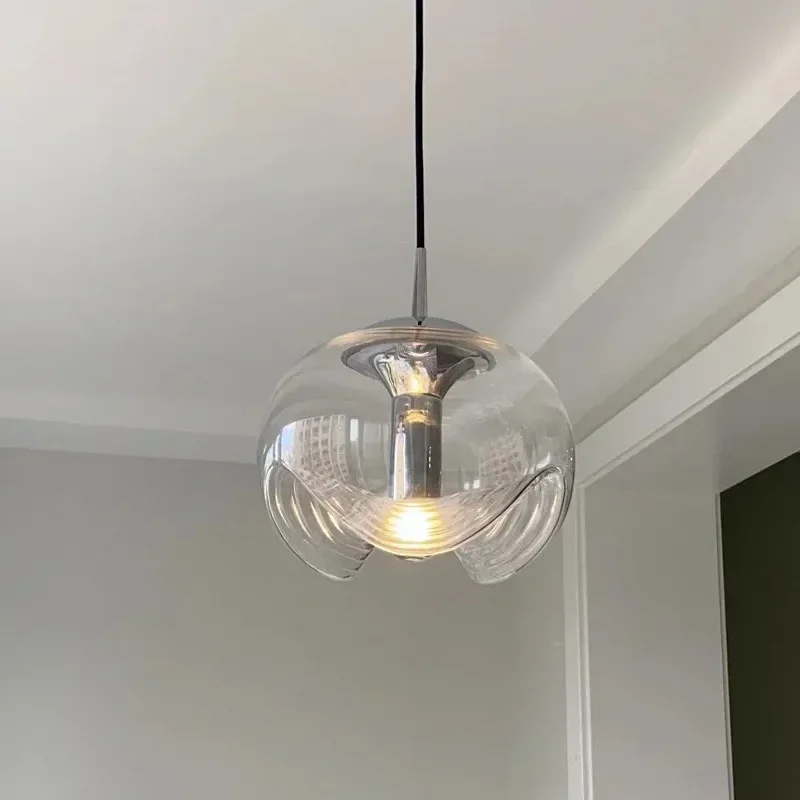 Nordic Glass Pendant Light Waved Clear Ceiling Chandelier Home Decor Dining Table Living Bedroom Corridor Small Led Hanging Lamp