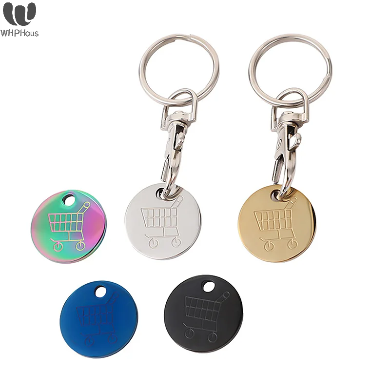 Shopping Trolley Key Ring Token Chip With Carabiner Hook Alloy Portable Charm Bag Phone Pendant Supermarket Keychains