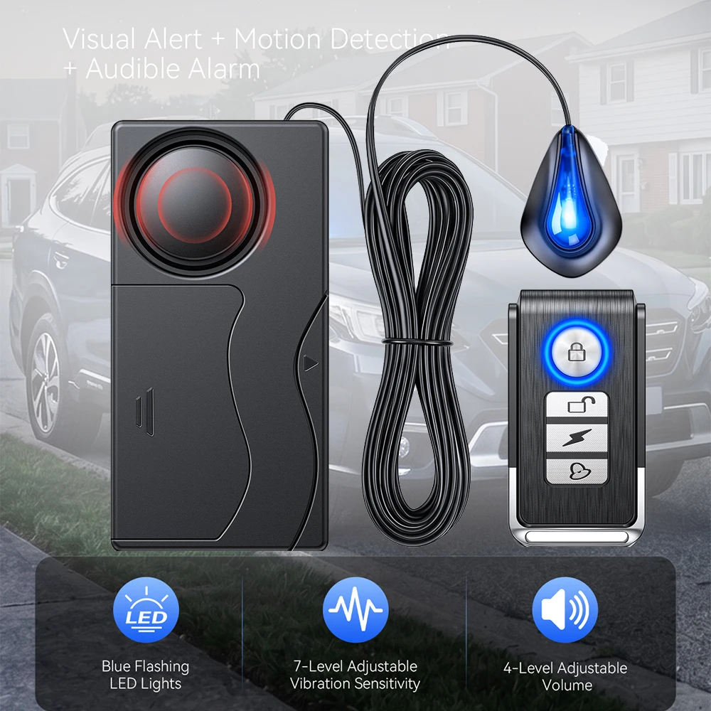 110dB Loud Car Alarm Simulated Dummy Alarm LED Flash Alert Motion Vibration Sensor Alarm Anti Theft Home Security