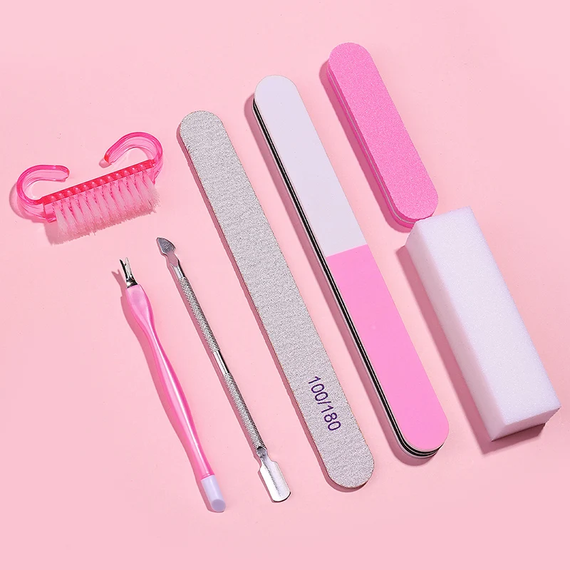 5/6/7pc Nail Care&Nail Art Tool Set For Polishing Cleaning Dead Skin Removal 100/180 Grit Double Sided Sanding Block Grind File