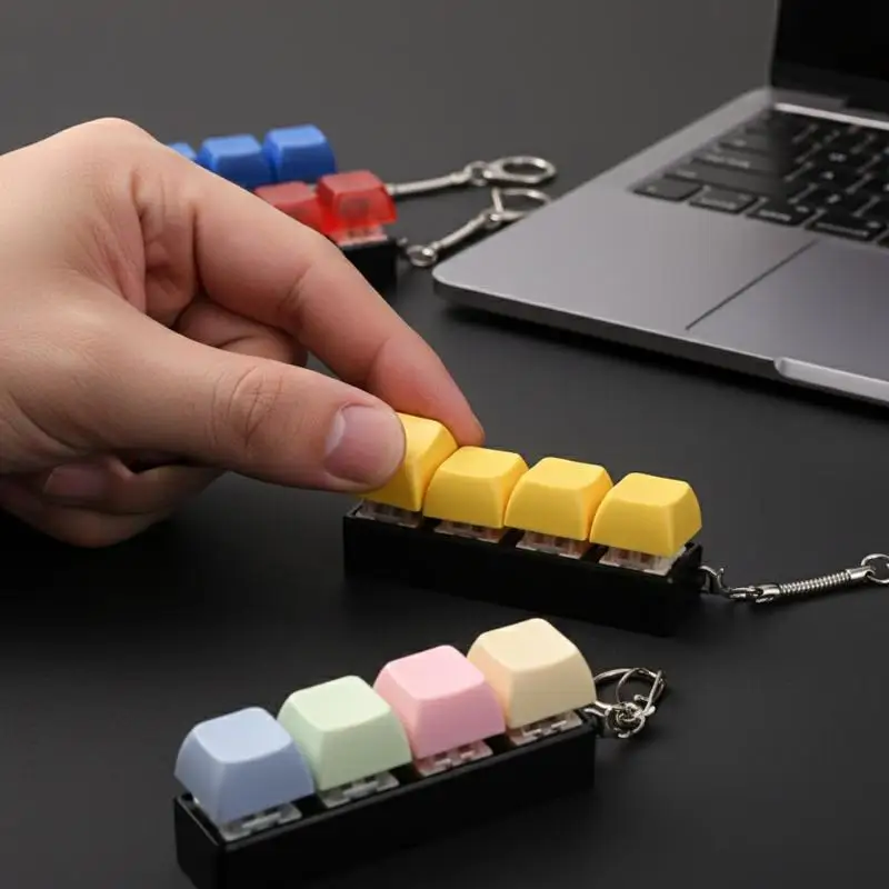 New 4 Keys Button Keycap Stress Relief Adult Fidget Toy Keychain 4 Keys Keyboard Fidget Gadgets Toys DIY Keyboard Keychain Toys