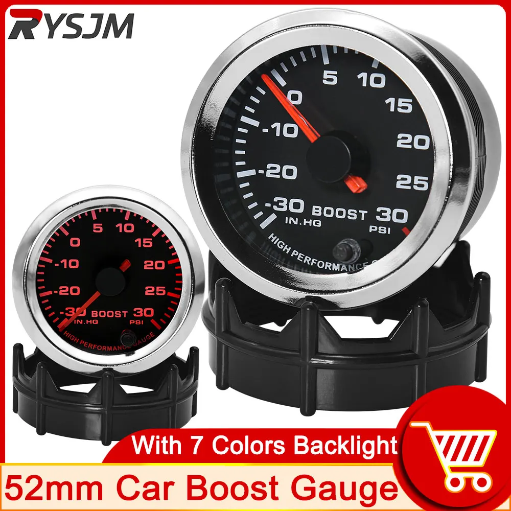 52mm Turbo Boost Gauge PSI 7 Color LED Car Meter Pointer Universal Car Meter -30~30 PSI for Boost Controller Display Indicator