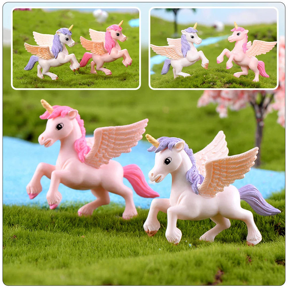 

6pcs Mini Unicorn Ornaments Small Flying Horse Figurines Cute Animal Decor For Garden Craft Bonsai Landscape Decoration