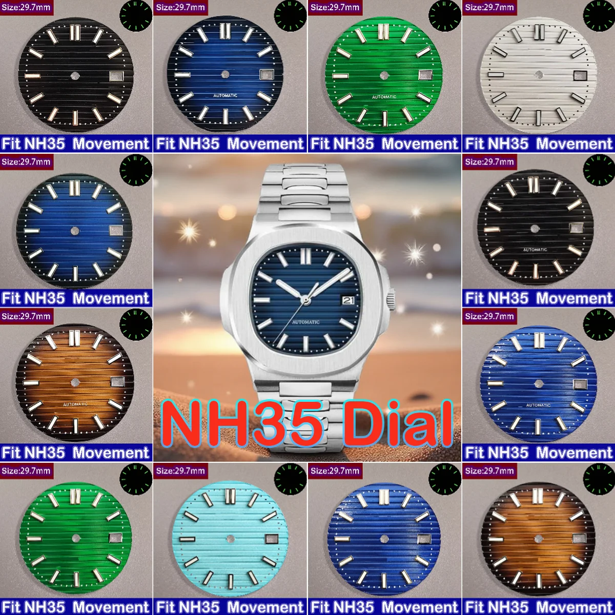 NH35 Dial 29.7mm Nautilus Dial Watch Green Luminous Dial Men‘s Watch Fits NH35 Movement Watch Accessories Watch Repair Tool