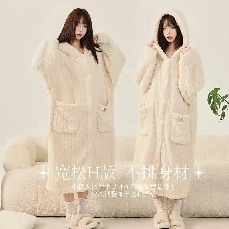 

Women's Pajama Set Comfortable Sleepwear Women Bathrobe Flannel Pajamas Long Winter Thick Warm Cozy New Homewear Loungewear Set