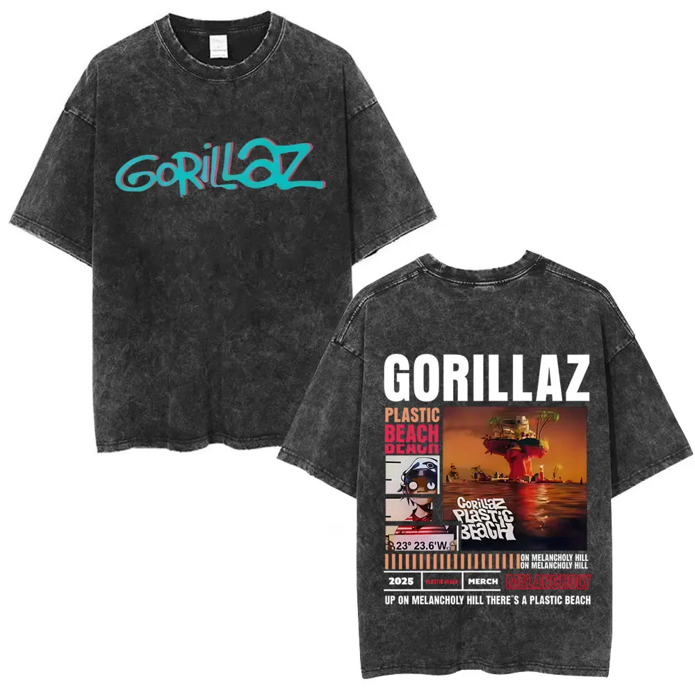 Washed Vintage Rock Band Gorillaz The Now Now Graphic T-shirt Men Women Fashion Casual Retro T Shirts Male Oversized T-shirts