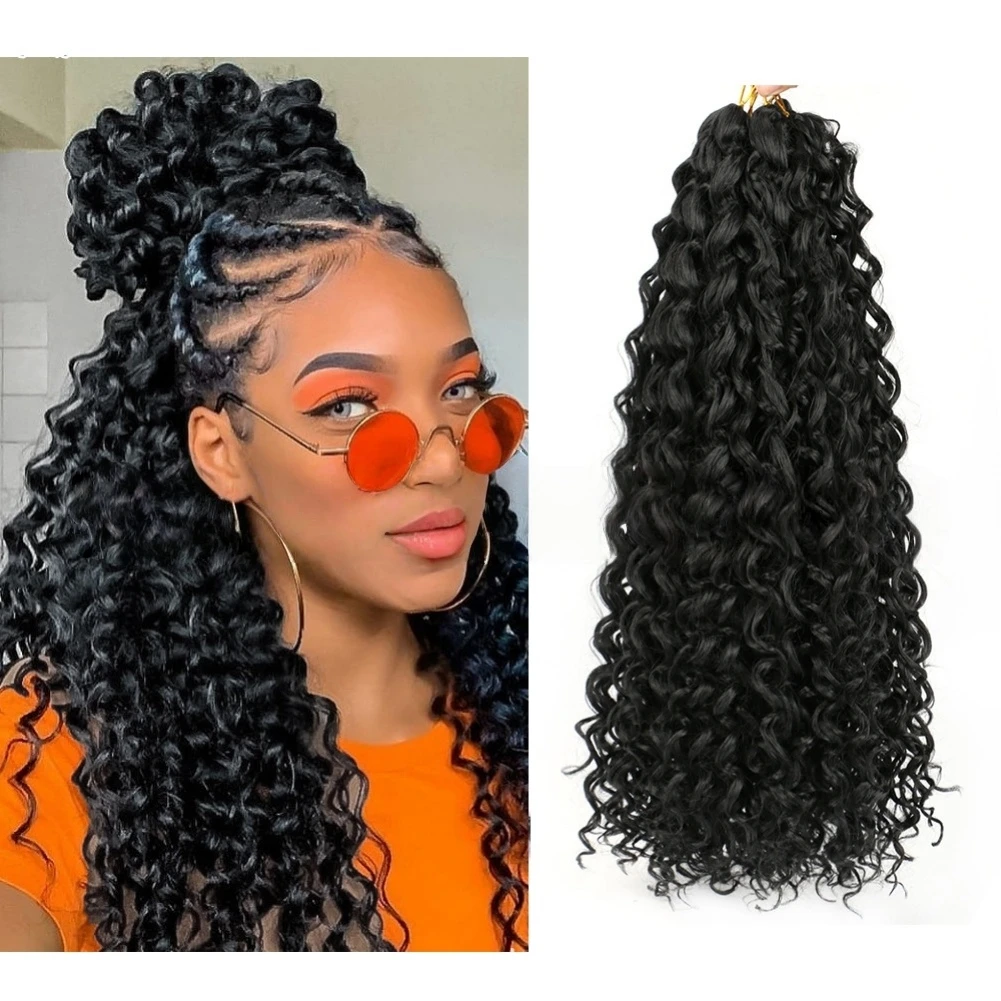 GoGo مجعد كروشيه اصطناعي تجديل الشعر طويل مجعد الكروشيه تجديل الشعر 18 بوصة أومبير كروشيه اصطناعي تجديل الألياف الشعر #1