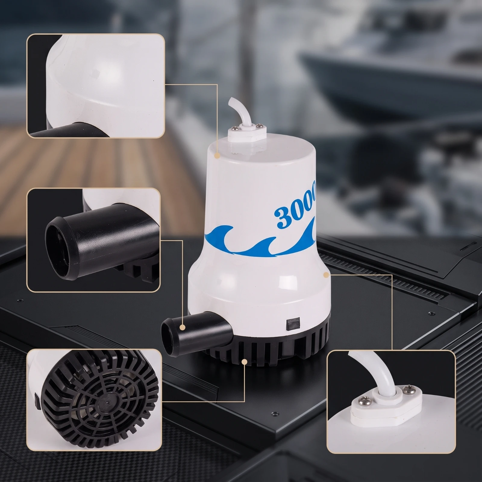 Submersible Bilge Pump Rustproof DC Bilge Pump Compact Heavy-Duty for Boat Owners, Boats, Marine Drainage