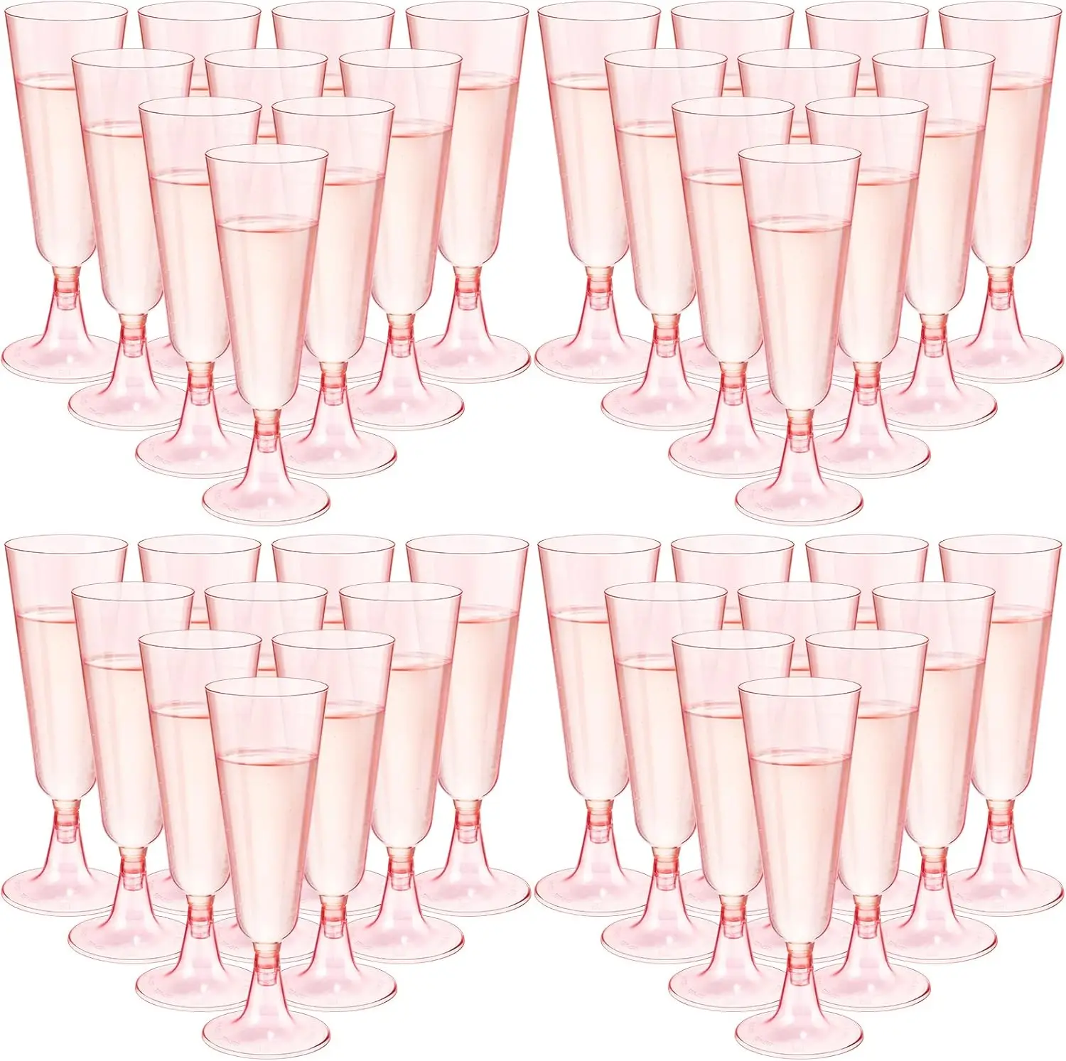 

150 Pcs Pink 5 Oz Disposable Champagne Flutes for Wedding Birthday Party Toasting