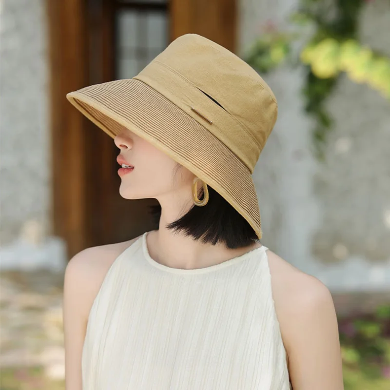 Summer Women Black Thin Sun Protection Hat  Glamour Holiday Beach Bucket Hat