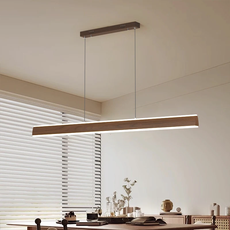

French Wood Grain Aluminium Ceiling Pendant Lights LED Zen Art Long Strip Hanging Lamp Living Room Bedroom Restaurant Kitchen
