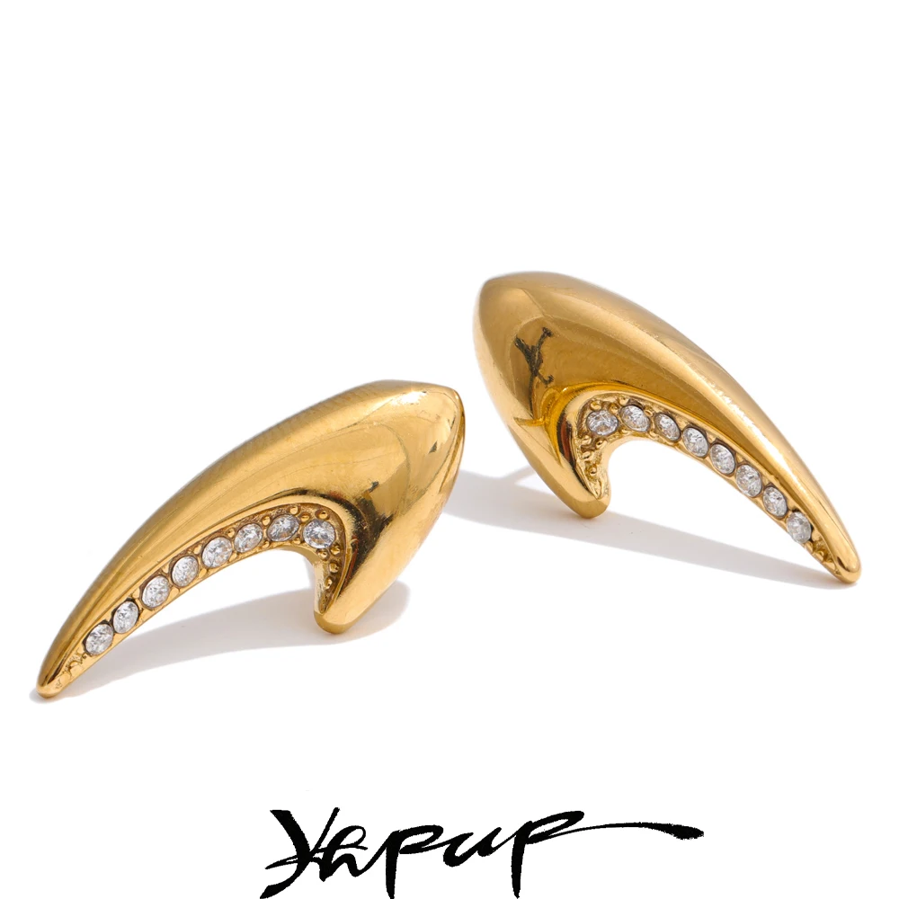 Yhpup Stylish Unique Stainless Steel Zirconia Geometric Stud Earrings Gold & Platinum Plated Versatile Popular Daily Jewelry