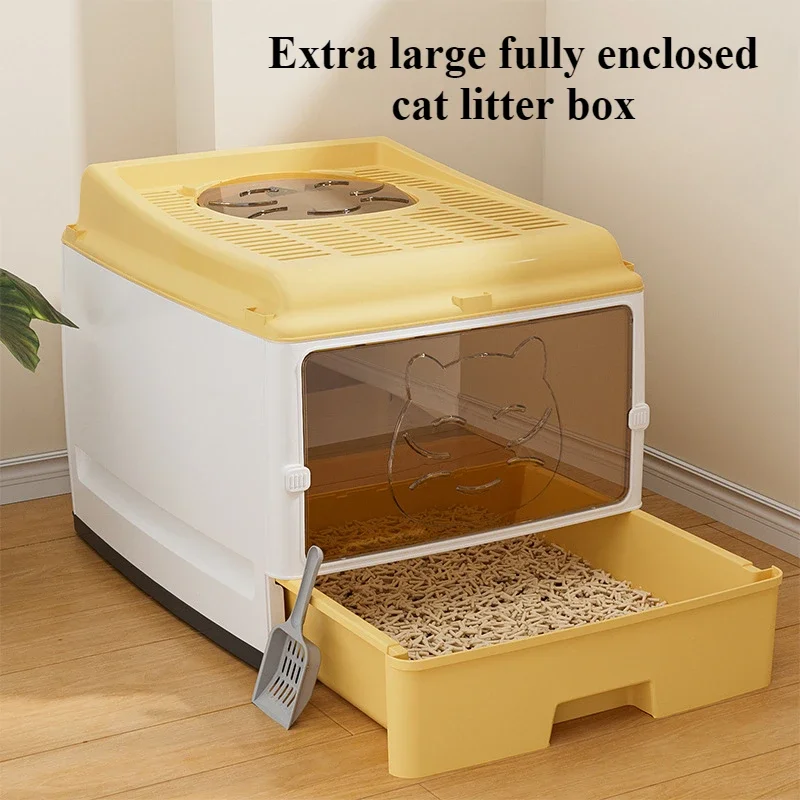 Oversized Fully Enclosed Cat Litter Box Drawer Double Door Upgrade Cat Toilet Large Space Worry-free Odor-proof and Side Leakage