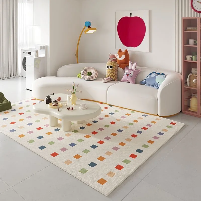 VIKAMA Cream Edopamine Ring Velvet Rug Quiet Waterproof Living Room Coffee Table Rug Bedroom Rug Bedside Rug Home Decor