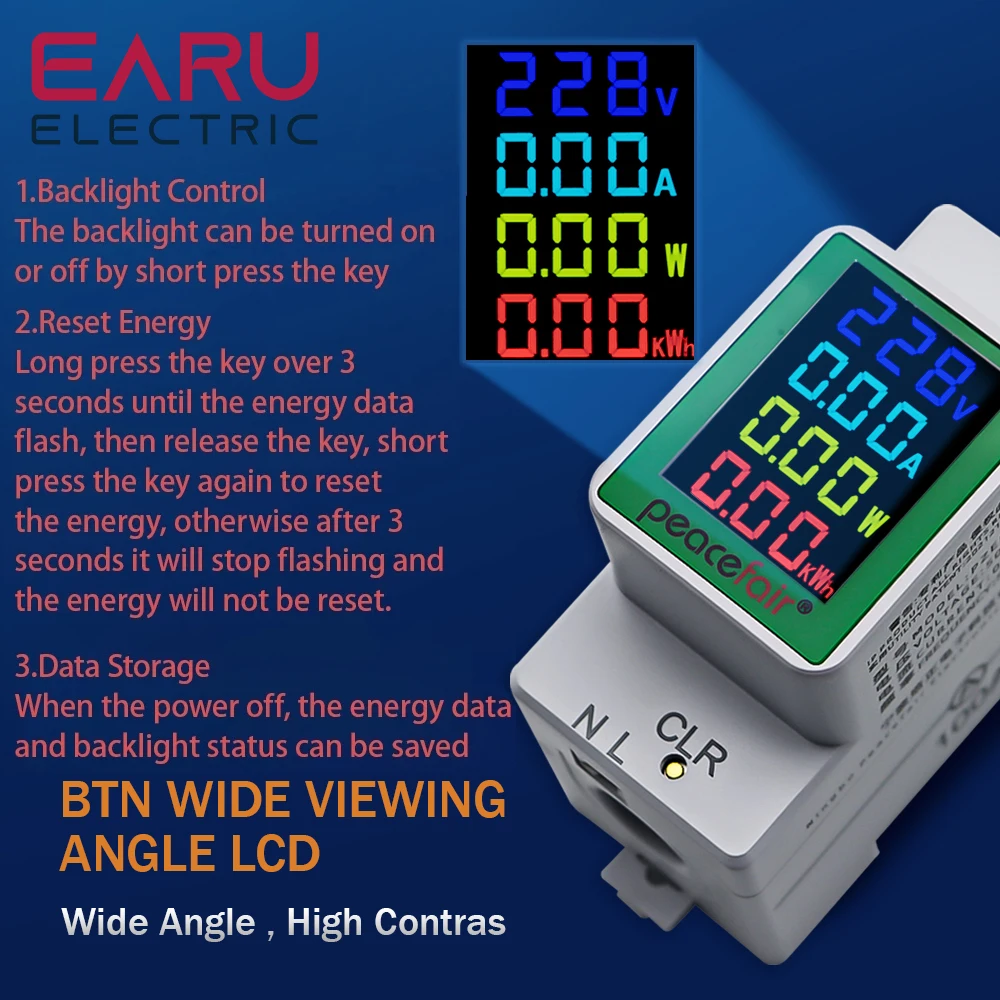 Imagem -05 - Medidor do Monitor da Energia Elétrica Digital Voltímetro Amperímetro Voltímetro Trilho do Ruído 4in ca 110v 220v 100a Tensão Corrente Kwh Volt Amp Kwh