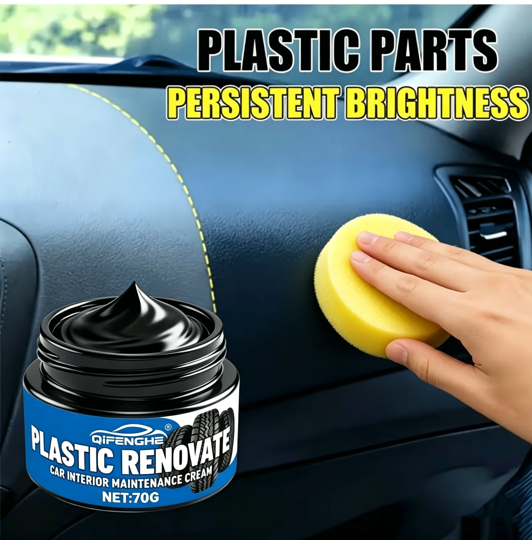 Crème de rénovation pour plastiques de voiture, Restaurateur de pièces en plastique automobile à brillance durable, Crème d'entretien intérieur pour tableau de bord