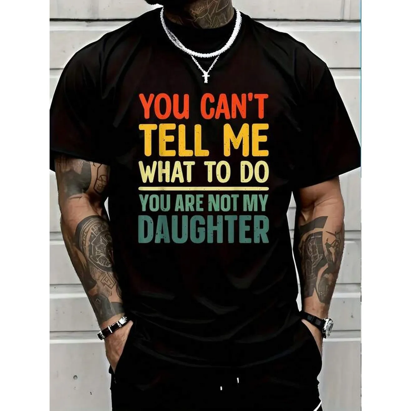 1pc Man's Funny Quote Print Black TShirt Crew Neck Casual Cotton Tee Medium Stretch Knit Fabric Regular Fit For Boys Man Perfect For //