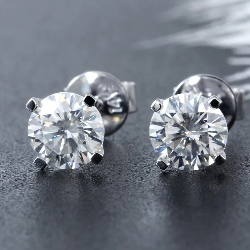 

Seasons of Shine Elengant 14K 585 White Gold 1CTW 5mm F Color Cut Lab Grown Moissanite Stud Earrings for Women Push Back