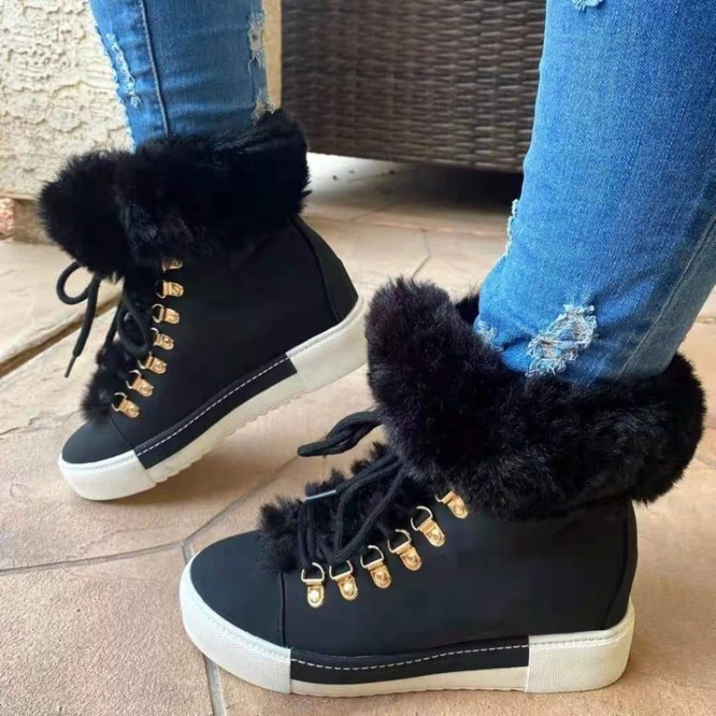 Winter New Designer Brand Luxury Women High Shoes Characteristic Real Rabbit Hair Warm Warm Size 43 Women Shoes Fur Snow Boots