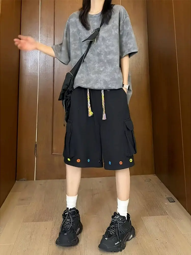 American Workwear Shorts Unisex Neutral Woven Drawstring Design Five-Quarter Loose Lantern Wide Leg Harlan Pants