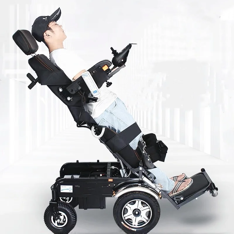 Luxury Auto-Lifting Reclining Electric Wheelchair CE Certified Class II Strong Power Off-Road Rubber Tire