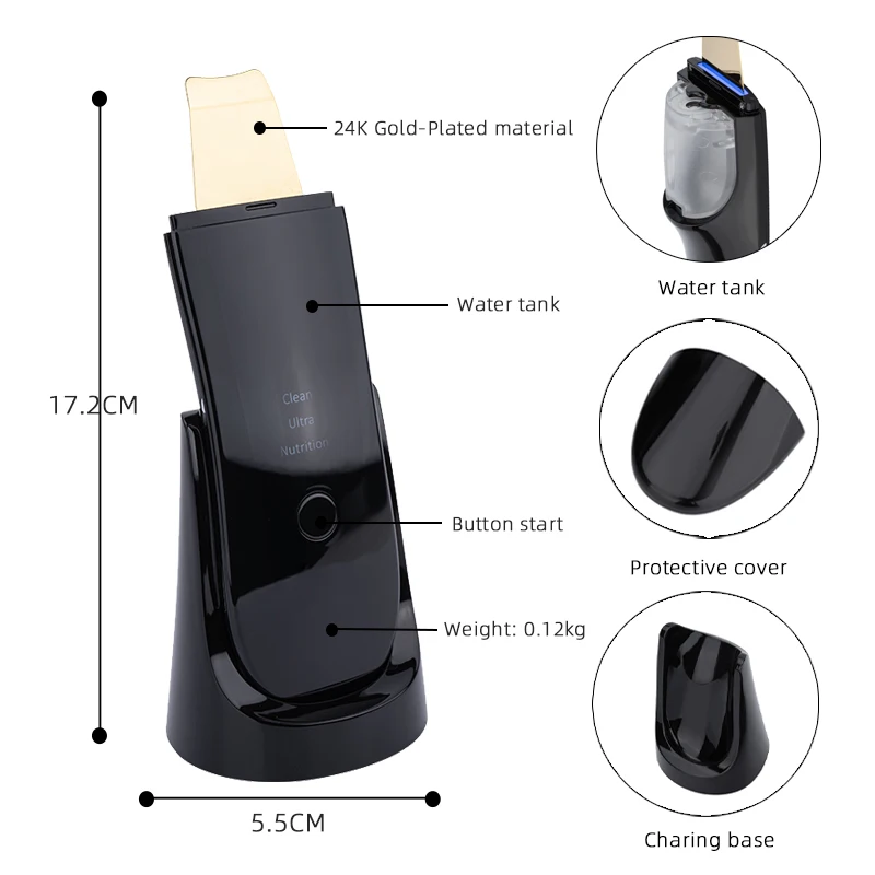 جهاز تنظيف الوجه بالموجات فوق الصوتية ، الرؤوس السوداء ، إزالة الجلد الميت ، مكشطة التنظيف العميق ، تدليك الوجه ، الثبات ، آلة الرفع ، أداة العناية بالبشرة