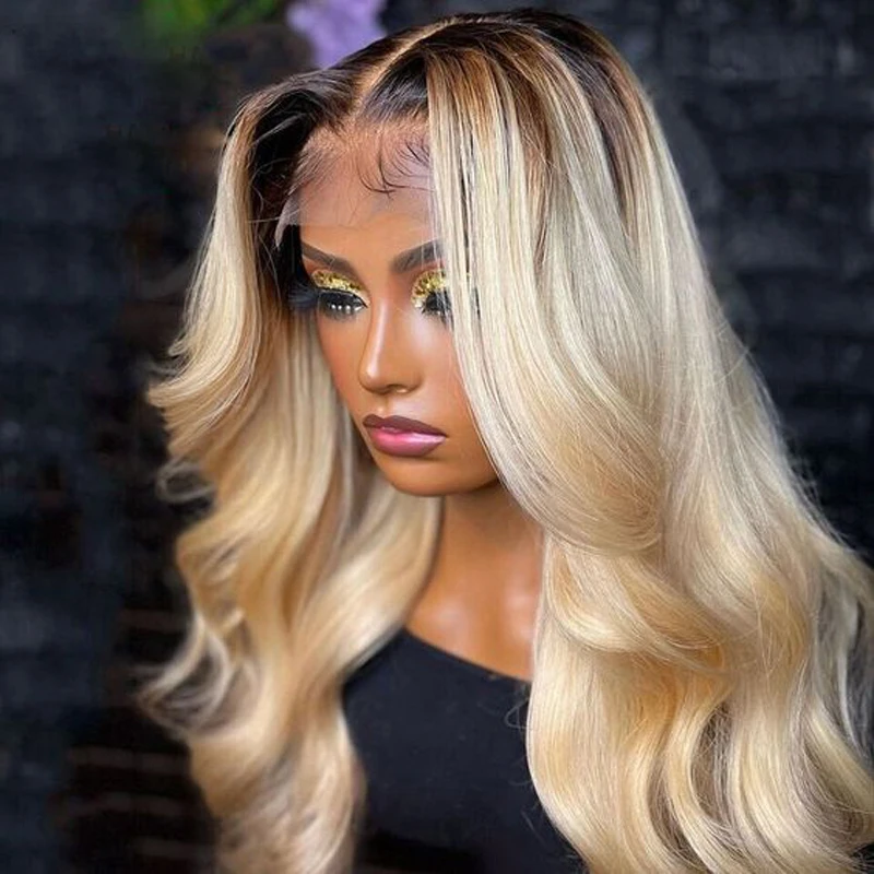 180% Dichtheid 26Inch Zacht Ombre Blonde 613 Body Wave Pretokkelde Natuurlijke Haarlijn Lijmloze Kant Voorkant Pruik Voor Zwarte Vrouwen Babyhaar