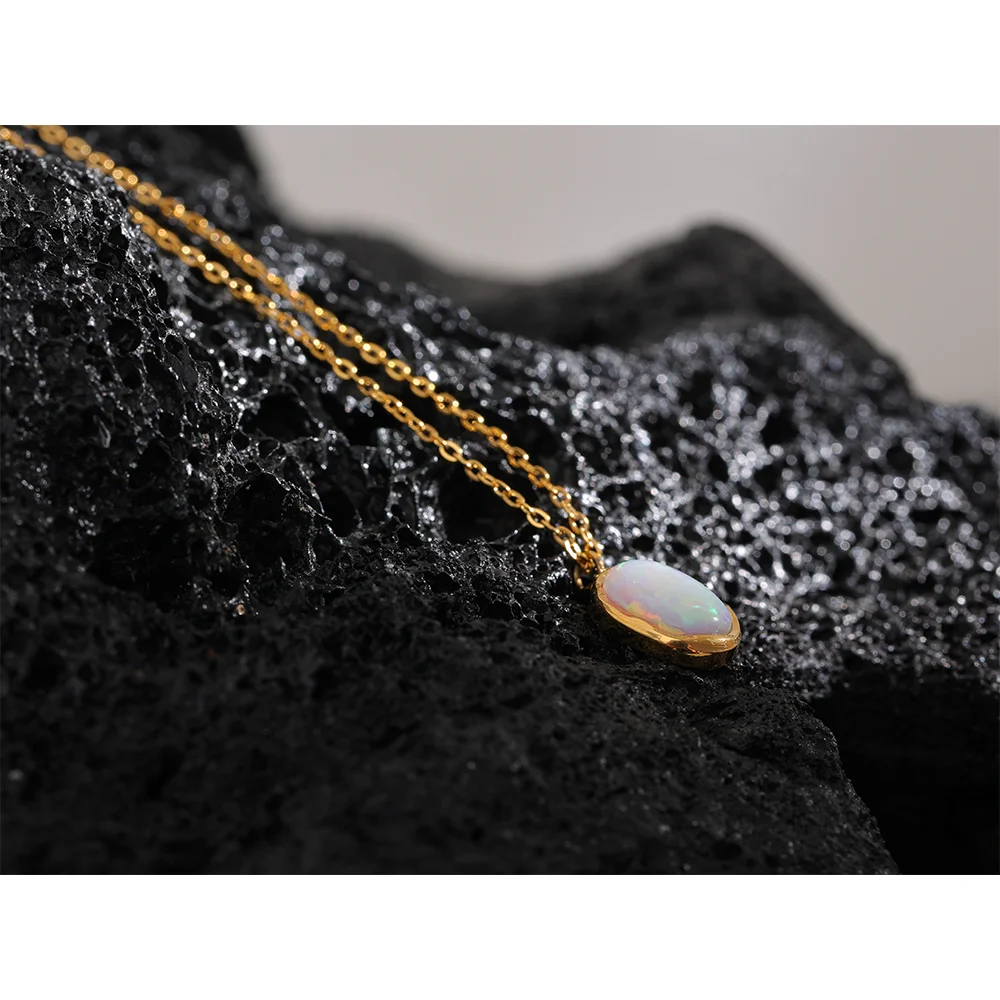 Yhpup Exquisite Stylish Processed Opal Stone Minimalist Small Chic Pendant Necklace 18k Gold Plated Jewelry for Women Gift