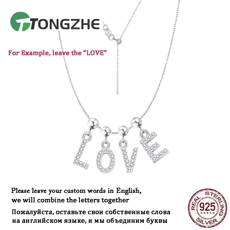 TONGZHE Personalised Custom Name Necklaces for Women English Name Any Words 925 Sterling Silver Necklace Nameplate Jewelry Gift