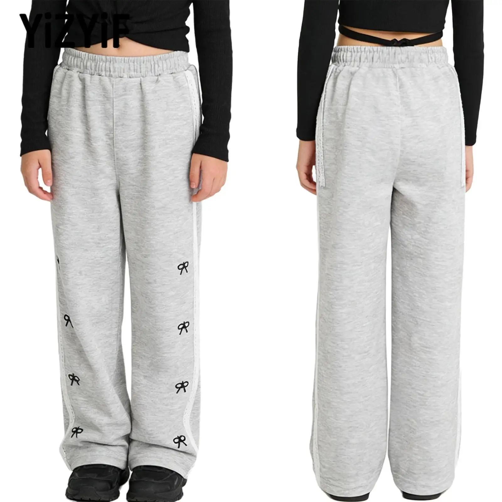 

Детская повседневная спортивная одежда для девочек: брюки для бега, велоспорта, активного отдыха, тренировок, с кружевными полосками, бантом и вышивкой, спортивные штаны