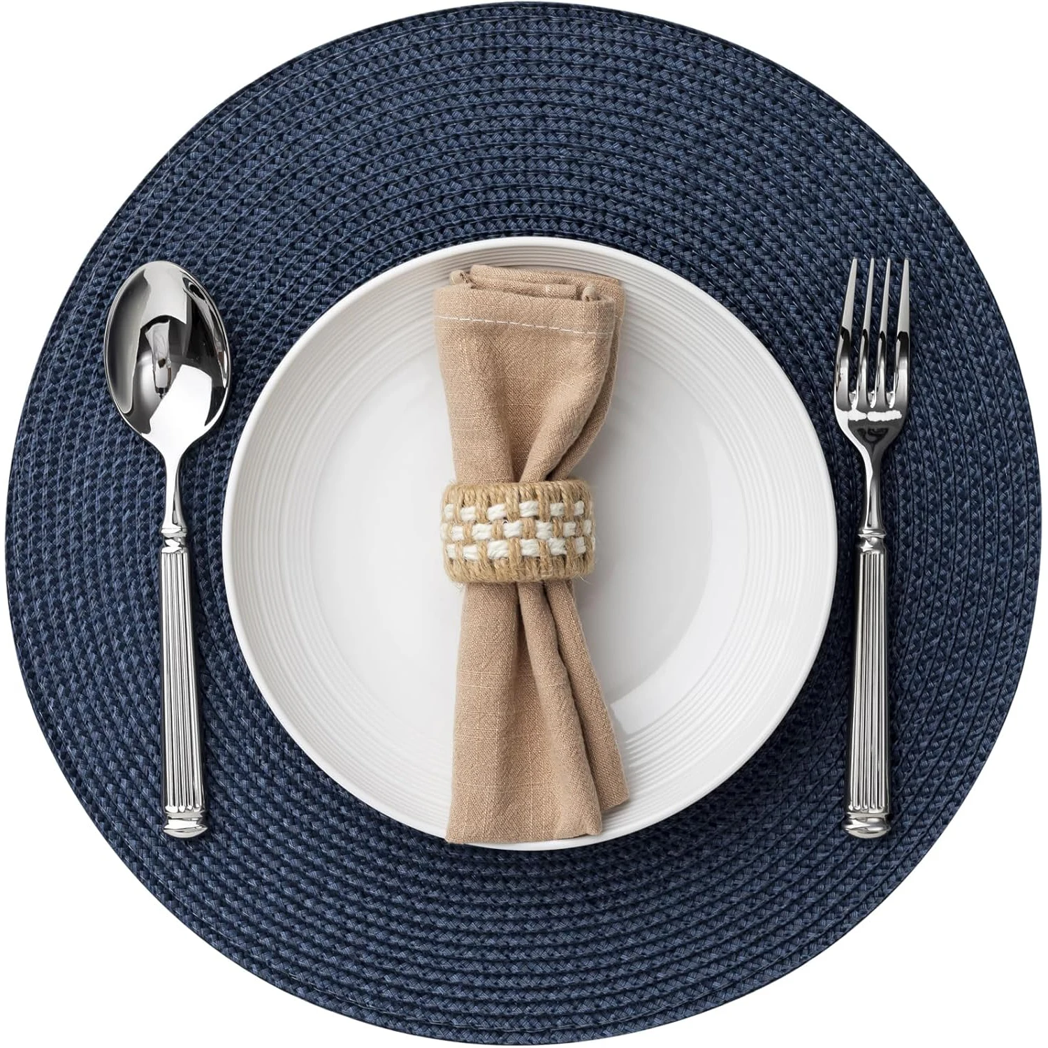 Runde Tischsets, 4er-Set, aus Kunststoff gewebte Tischsets, waschbare, abwischbare Tischsets für den Esstisch, hitzebeständig, rutschfest