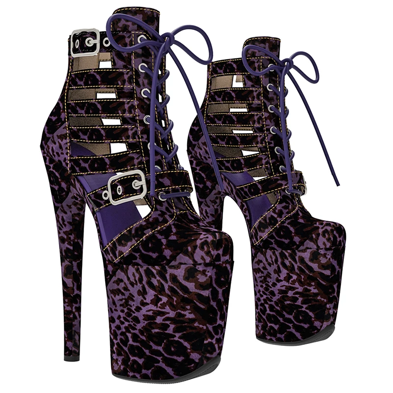 Leecabe  20CM/8Inch Leopard print Trend fashion electroplate high heel platform stripper heel   Pole Dance boots