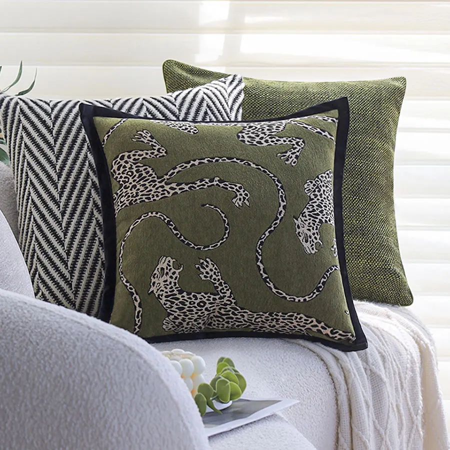 Weicher Chenille-Kissenbezug 45x45 Jacquard-Kissenhülle für Sofa, Bett und Dekoration, Moderner Wohnzimmer-Dekokissenbezug