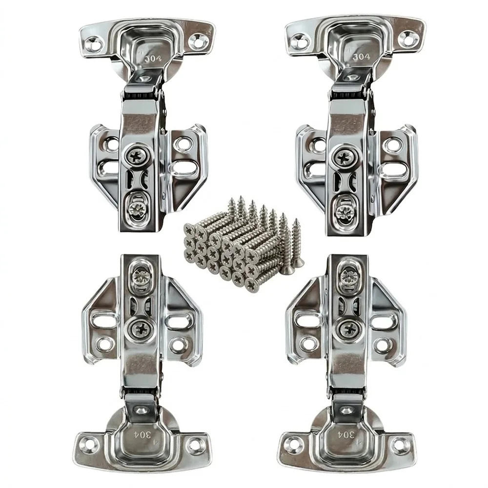 4-Pack Stainless Steel Soft-Close Cabinet Hinges, Straight Arm Full Overlay Hydraulic Damping Hinges, Polished Rust-Resistant Solid Base, Includes Mounting Screws, Silent Buffering and Anti-Collision for Cabinet Doors, Replacement Hardware for Kitchen Cabinets and Furniture