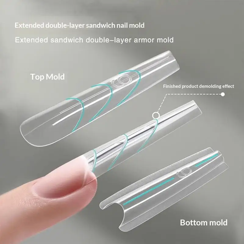 **140/280pcs Sandwich Dual Nail Forms Extensions-Dual Forms Top Bottom Mold Long Square Almond Nail Art Forms Manicure Tool