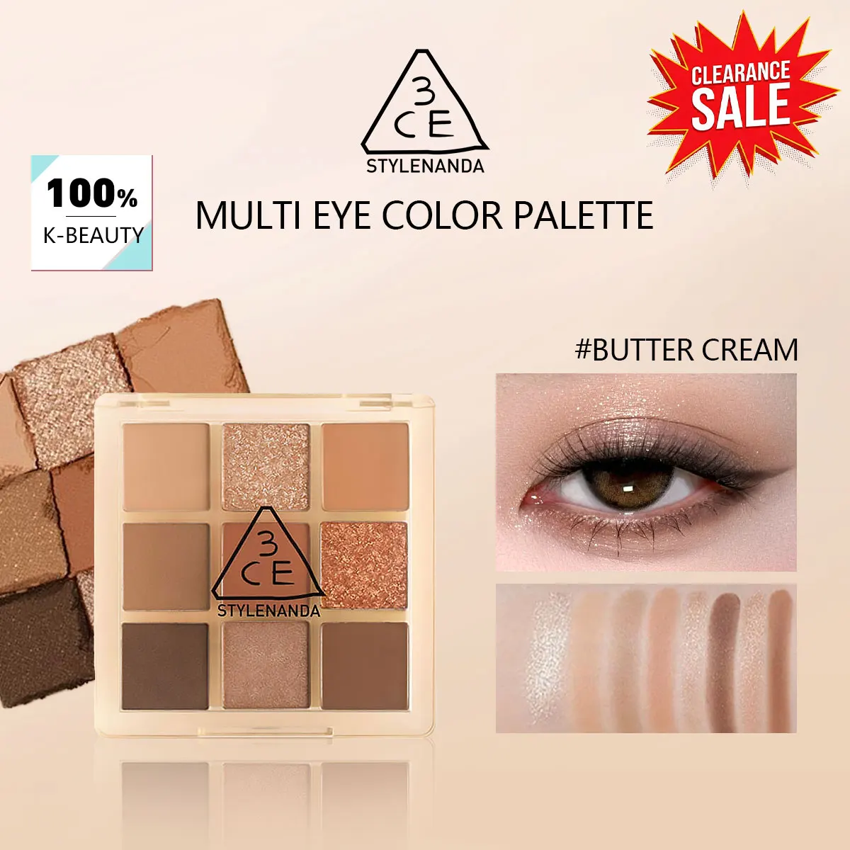 [ClearanceSale] 3CE Multi Eye Color Palette BUTTER CREAM,Highly Pigmented,Beginner-Friendly​,Korean Cosmetic,Korean Makeup