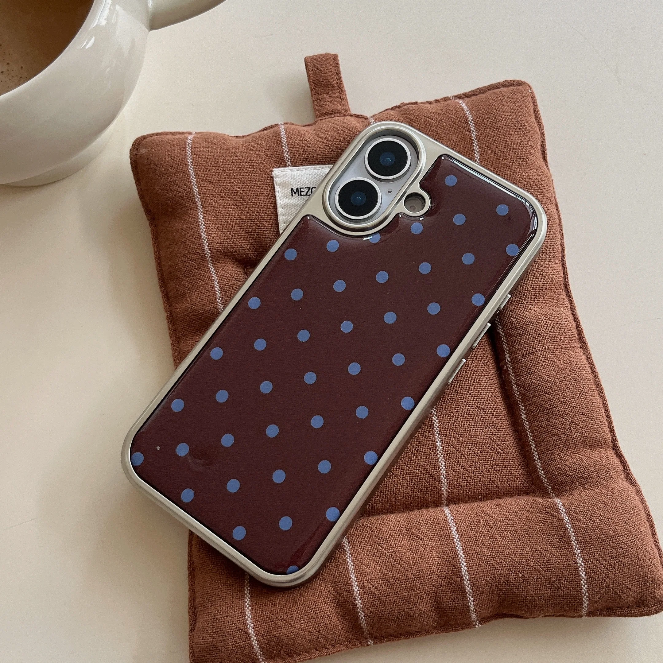 레트로 물방울 무늬 갈색 & 파란색 빈티지 감성 아이폰 17 16 15 14 11 12 13 프로 맥스 플러스 백 커버
