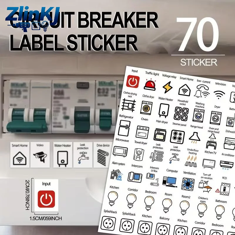 Waterproof Electric Circuit Breaker Label Decal 1/2/5 Sheets Self-Adhesive for Home Workshop Electrical Panel Decoration