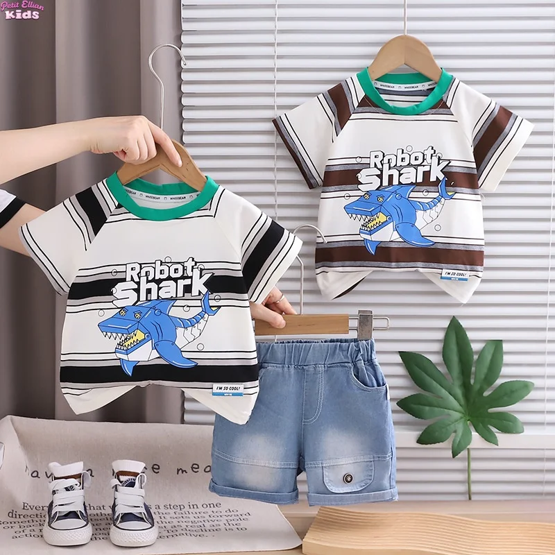 

2026 Summer Boys Clothing Set Striped Tee And Shorts 2 Pcs Boys Track Suit Kids Boys Tee Suit 1-5 Y