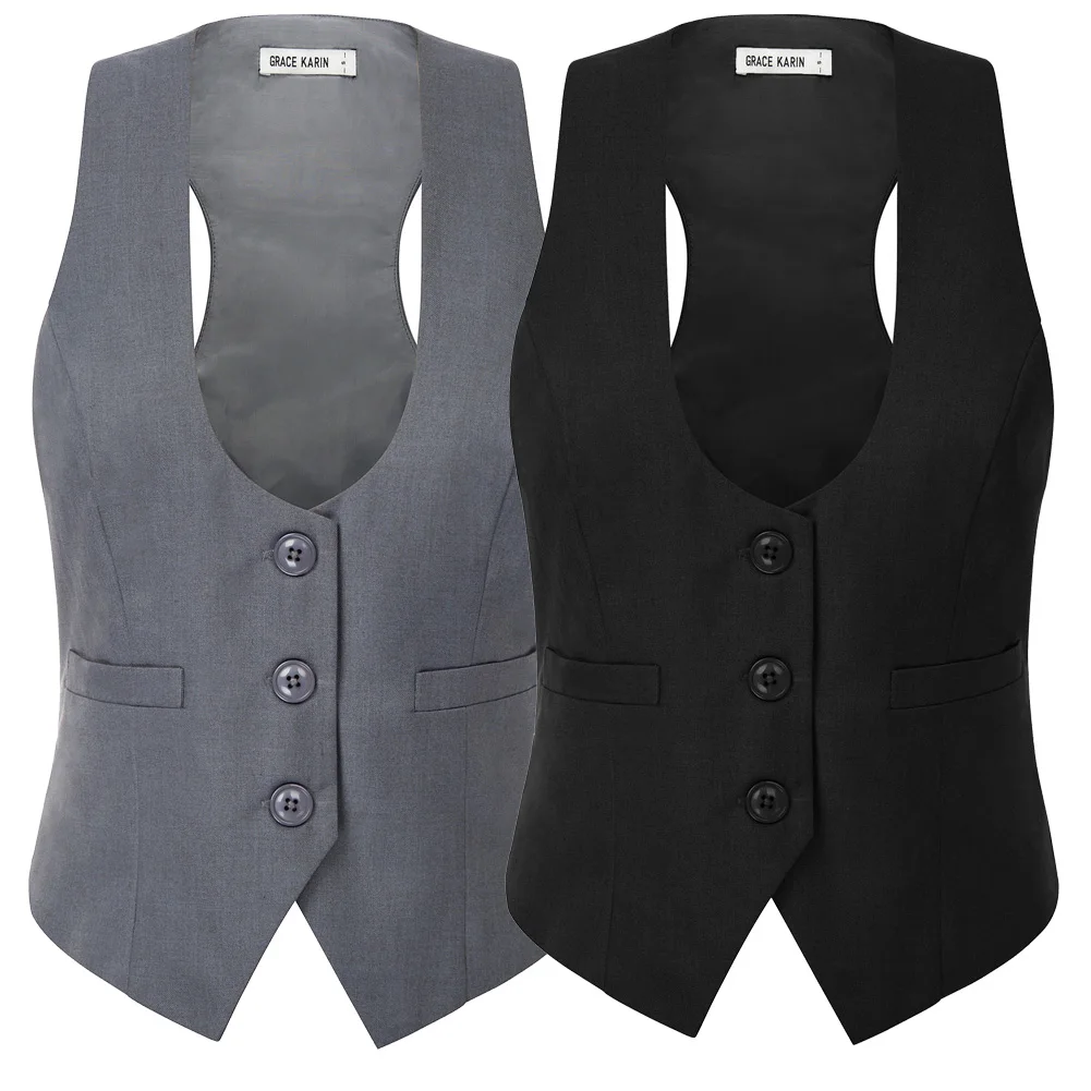 

Soft Stylish Comfortable Fashion Women Vest 1pcs Coat Deep U-Neck Waistcoat Women's Button placket Handkerchief