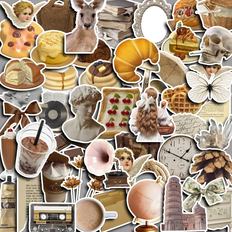 50pcs Brown Milk Coffee Sticker Diy Computer Stickers for Water Bottles Waterproof Bullet Journal Arts Crafts