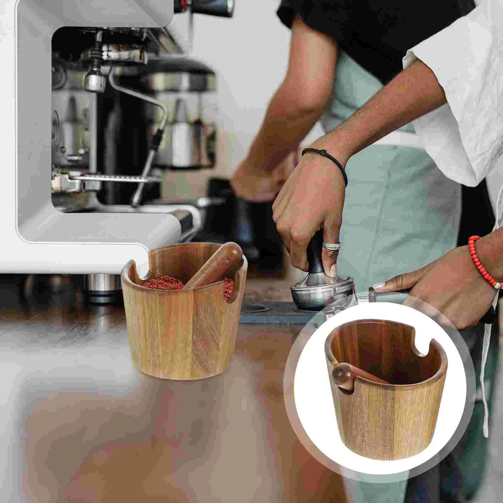 

Coffee Grounds Bucket Trash Bin Espresso Machine Bar Accessories Waste Aluminum Acacia Dispenser Dosing Cup Container