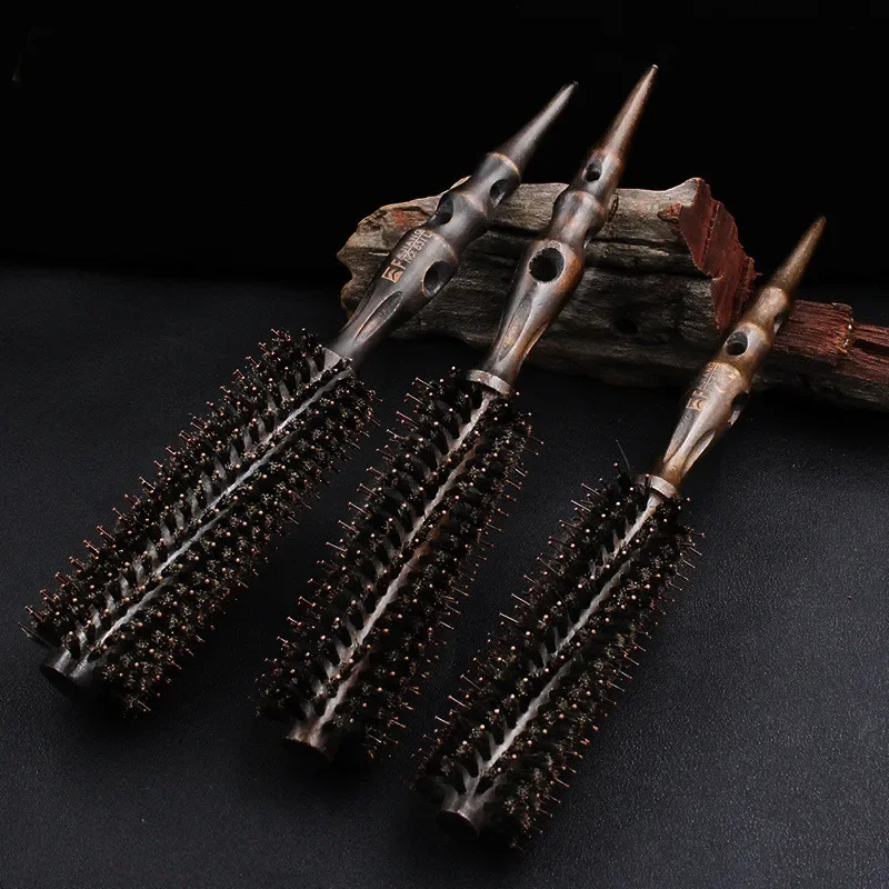 

1PC Natural Bristle round Brush Hair Styling Roller Comb with Non-Slip Wood Handle for Hair Salon Stylist