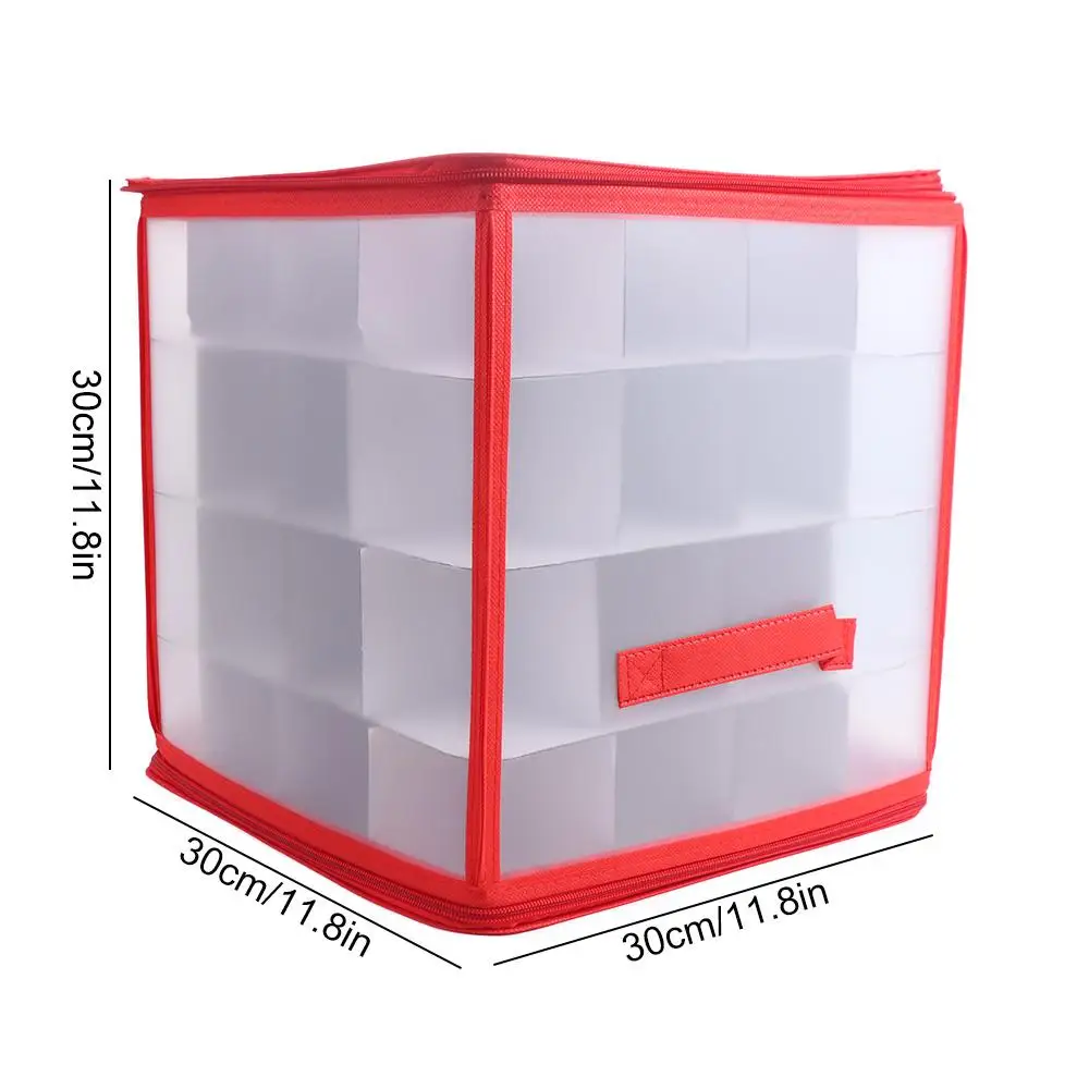 64-Grid Baubles Storage Box Translucent Folding Christmas Ball Storage Containers Dual Zipper Decorations Organizer