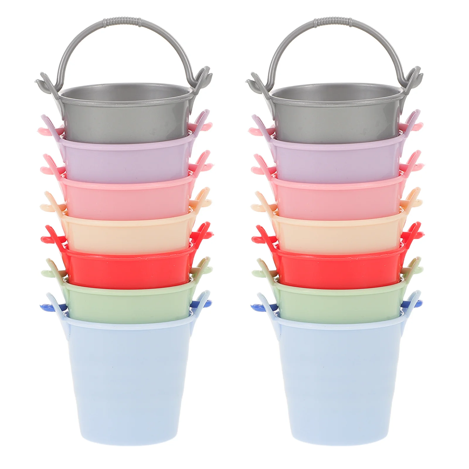 

35Pcs Miniature Dollhouse Pails Bright Plastic Buckets Handles Safe Pretend Play Accessories for Dollhouse Plastic Water Buckets