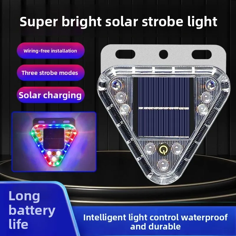 New LED Solar Warning Strobe Light for Cars Motorcycles Anti-Rear Collision Stop 12V Free Wires for Tail Width Indicator Lamps