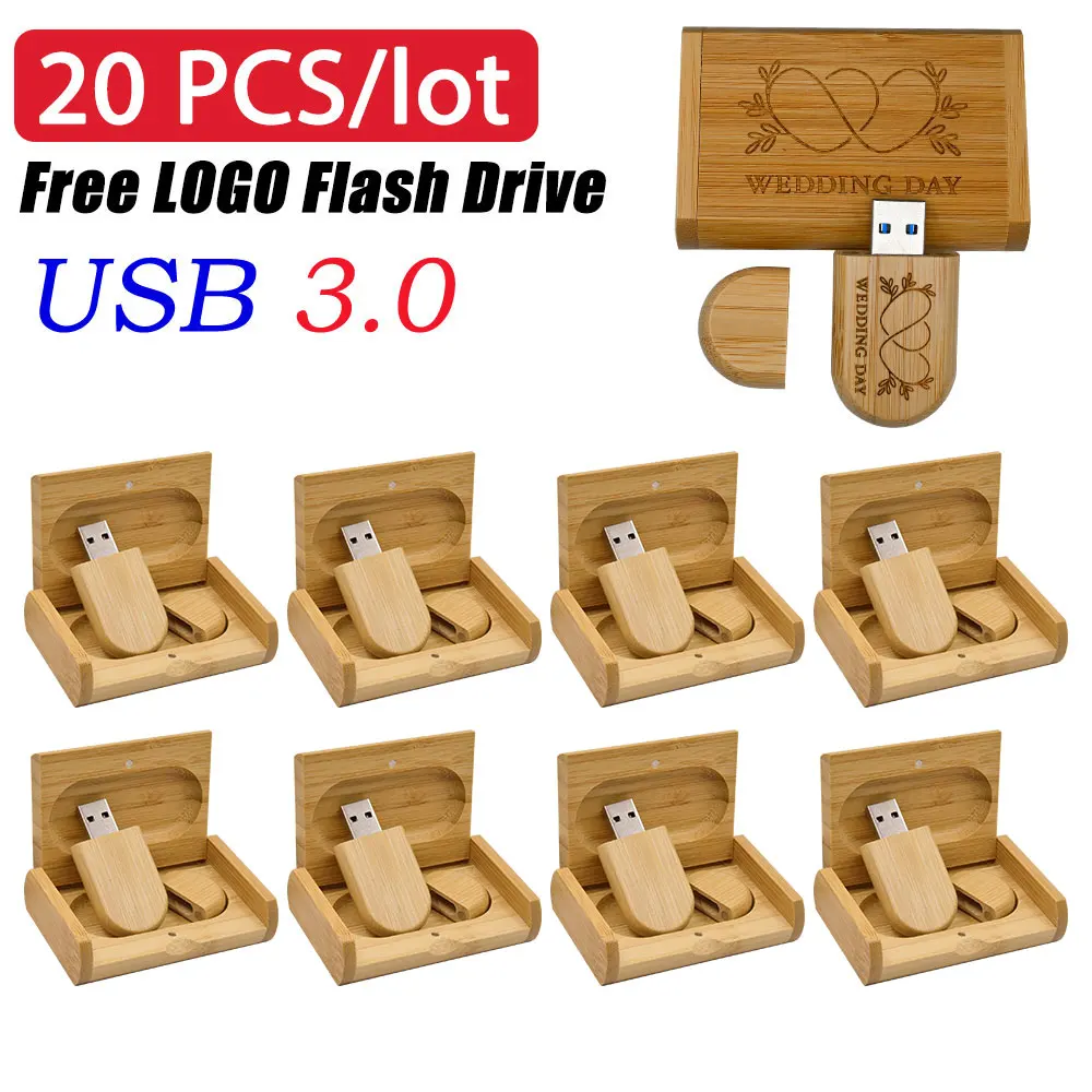 20PCS Wooden USB 3.0 Flash Drive 128GB High Speed Pen Drive 64GB 32GB Free Custom Logo Creative Gift Memory Stick U Disk Laptop