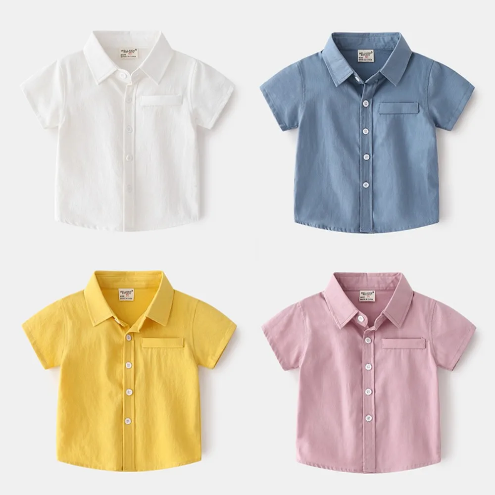 Infant Baby Cotton Shirts 1 to 2 3 4 5 6 Years Kids Casual Turn-down Collar Tops Toddler Summer Breathable T-shirts Baby Outfits